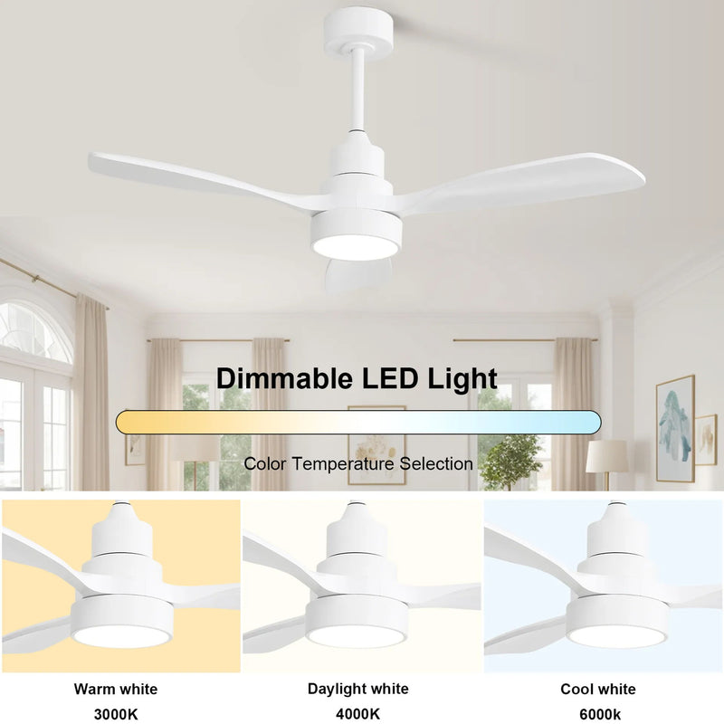 48" Ceiling Fan With Dimmable 3Cct LED Light, DC Motor, Reversible - White