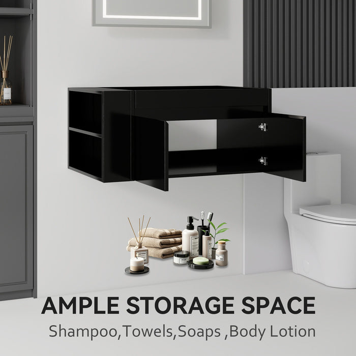 Floating Bathroom Vanity Cabinet, Soft Close Double Drawers, Open Side Storage, Wall Mounted, Cabinet Only