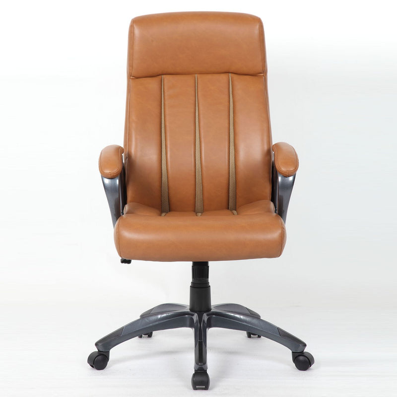 Executive Office High Back Ergonomic Desk Chair, Height Adjustable With Padded Armrest & 5 Point Base - Antique Brown