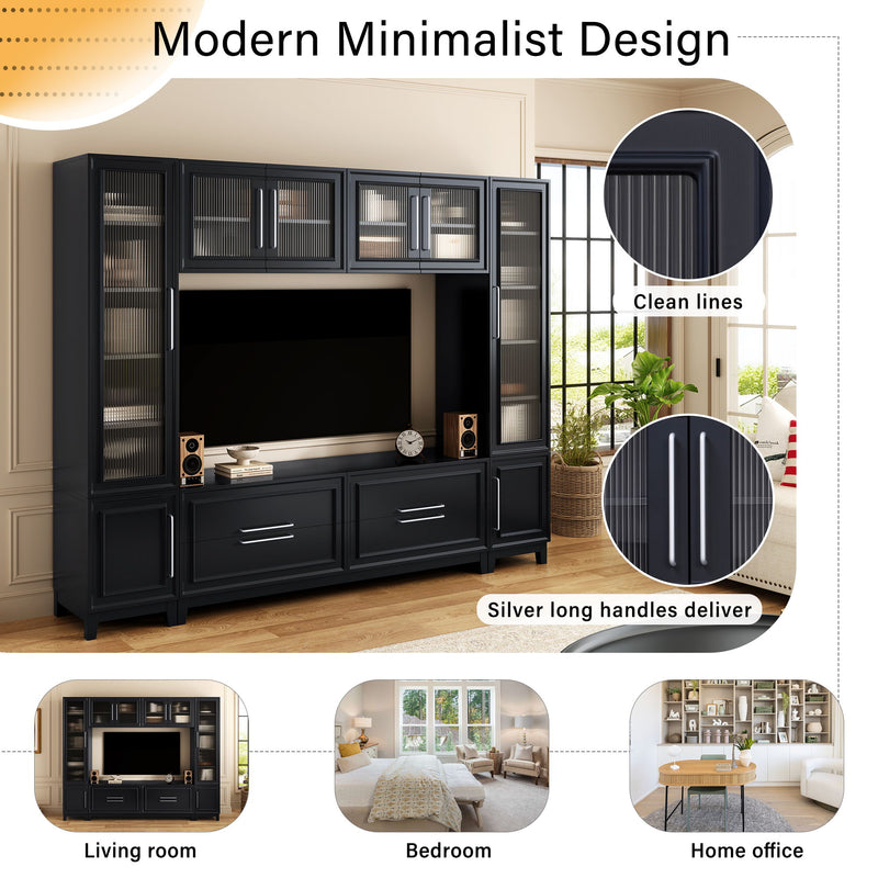 Wall Unit Modern Entertainment Center With Glass Doors