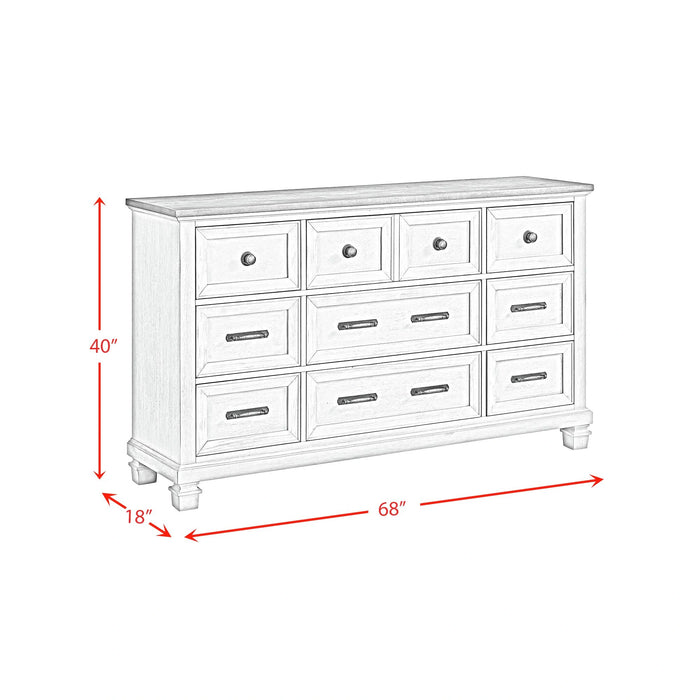 Farmington 9-Drawer Dresser in Medium Brown and Washed Stone