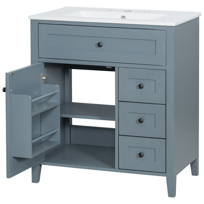 Bathroom Vanity With Sink, 3 Drawers And Adjustable Shelf