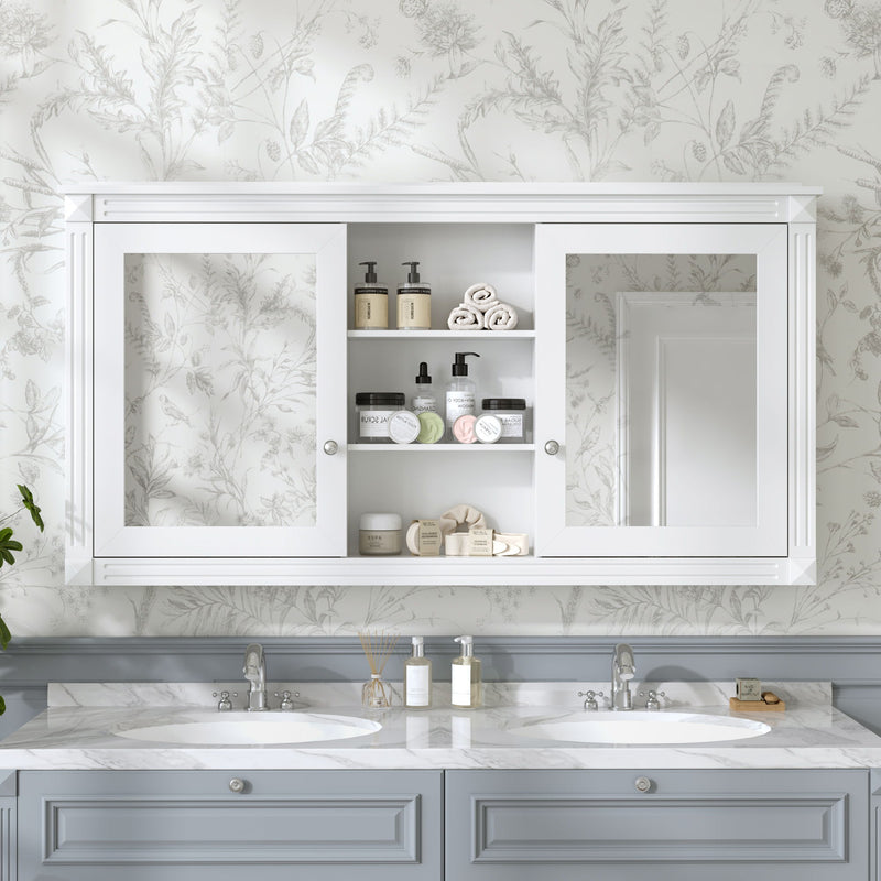 Modern Wall-Mount 2 In 1 Mirror Cabinet With Adjustable Shelves, Soft-Closing Hinges