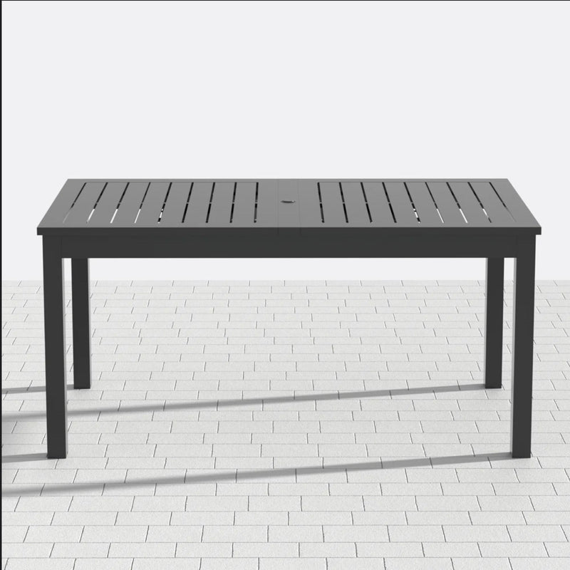 Extendable Outdoor Dining Table, All Weather, Slatted Top, Rust Proof - Gray