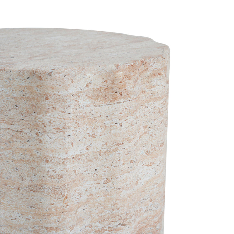 Elegant Indoor / Outdoor Lightweight Concrete Side Table With Travertine - Beige