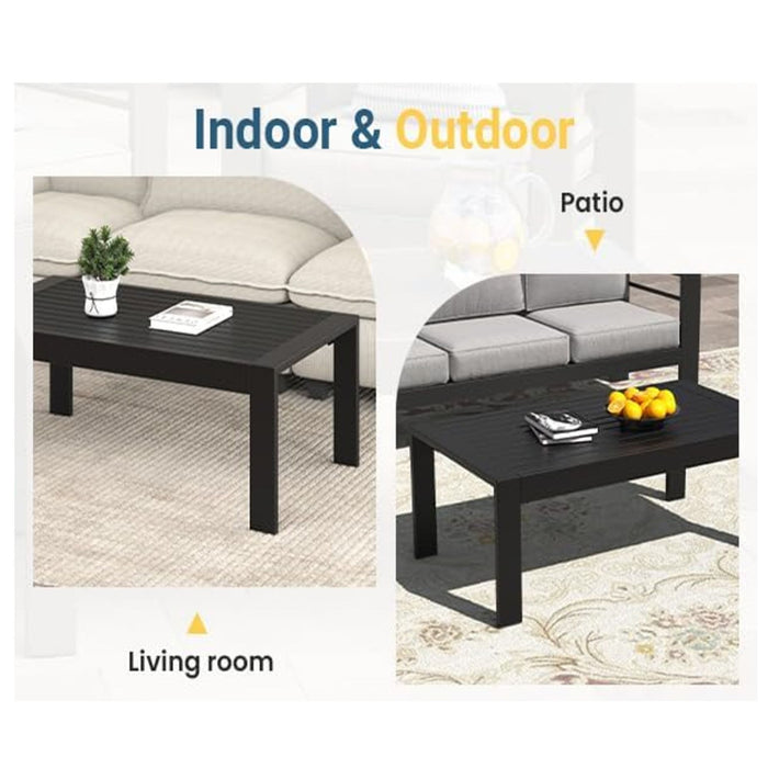 All-Weather Outdoor Coffee Table With Wood-Look Top
