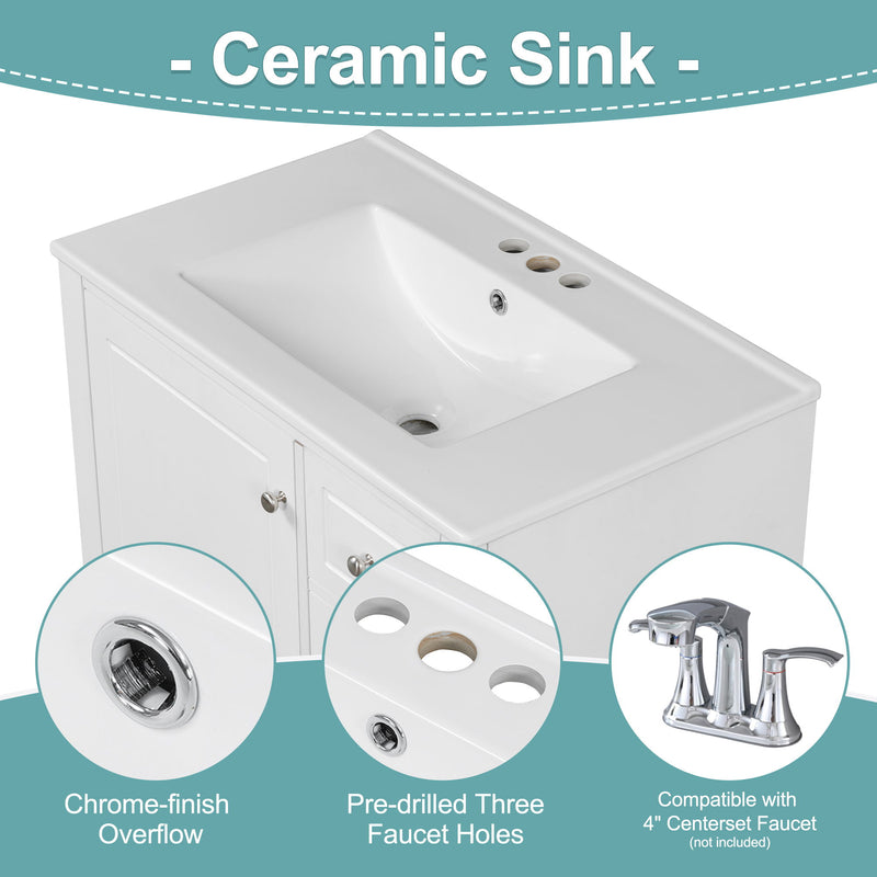 Freestanding Bathroom Vanity With Sink, Soft Close Door, 3 Drawers