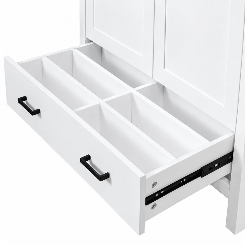 Bathroom Vanity With Sink, Soft Close Doors, Double Storage Shelves & Divided Drawer Ample Storage - White