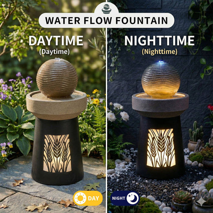 Outdoor Water Fountain, Warm LED Light - Brown