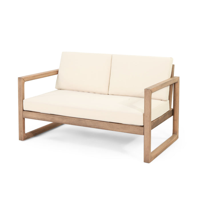 4 Pieces Acacia Wood Patio Furniture Set, Outdoor Furniture With Coffee Table, Patio Conversation Set Deep Seating With Soft Cushion, Porch Chairs For Backyard Porch Balcony - Brown Wash / Beige