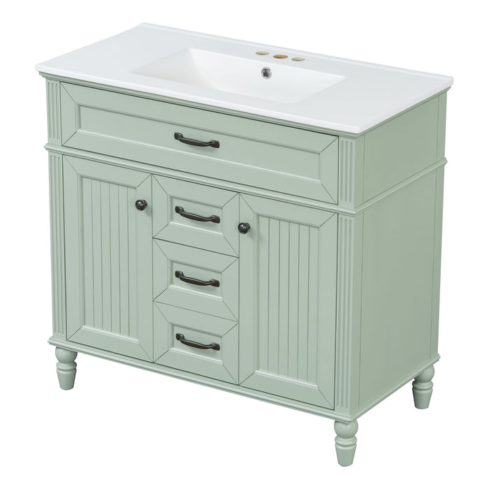 Bathroom Vanity With Sink, Flip-Out Top Drawer, Soft Close Doors, 2 Storage Drawers