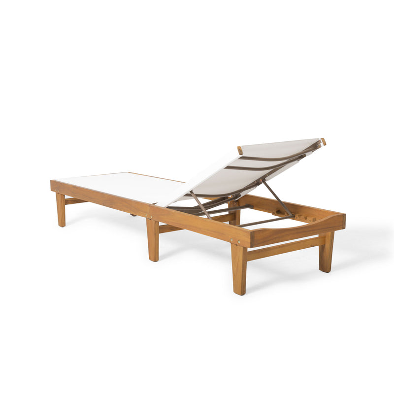 Outdoor Chaise Lounge With Acacia Wood Frame - White / Teak