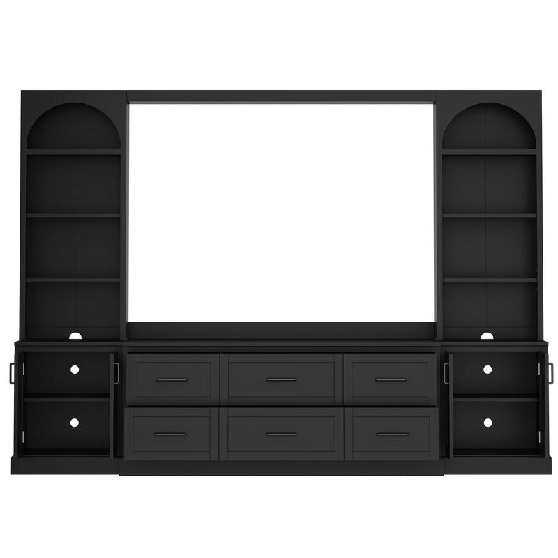 Arched Entertainment Center Wall Unit With 6 Drawers, Large TV Stand With Bookshelves