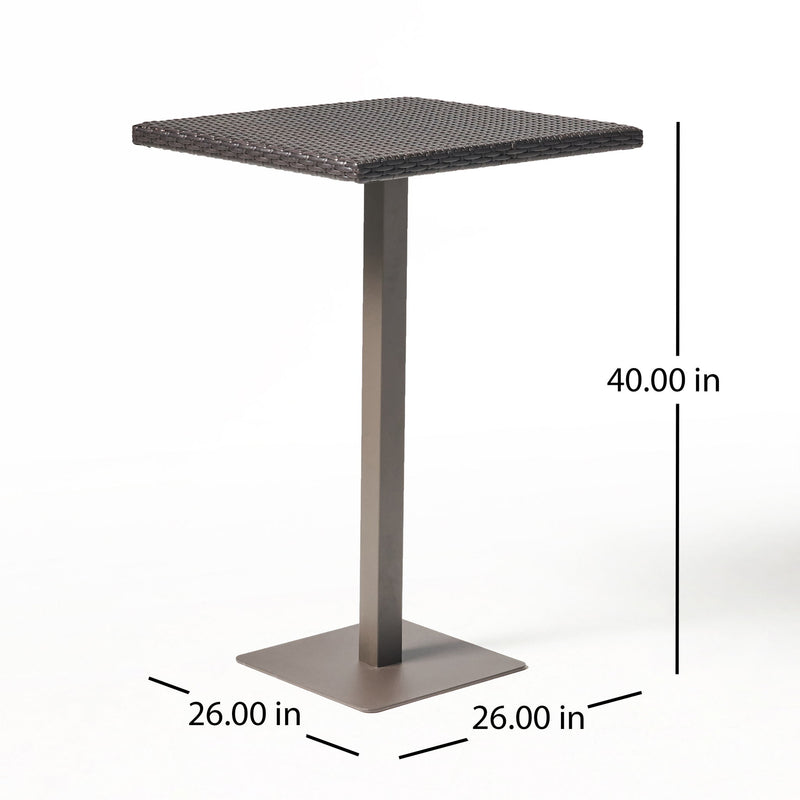 Outdoor Square Rattan Bar Table With Iron Frame - Multi Brown