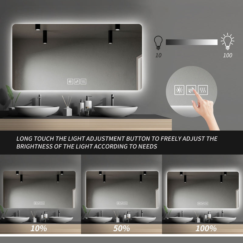 Wall Mounted Bathroom Full Length Makeup Mirror With 3 Color Lighting - Clear