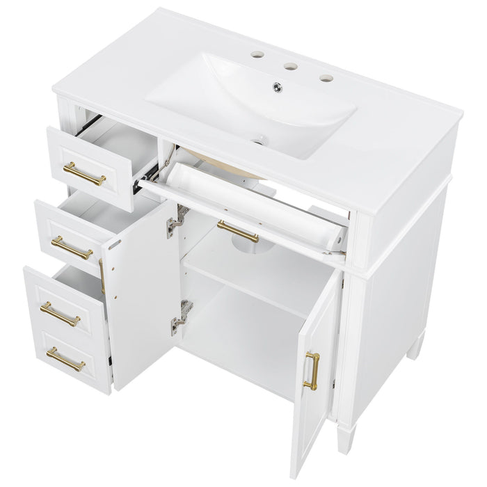 Bathroom Vanity With Sink, 4 Drawers, 2 Doors