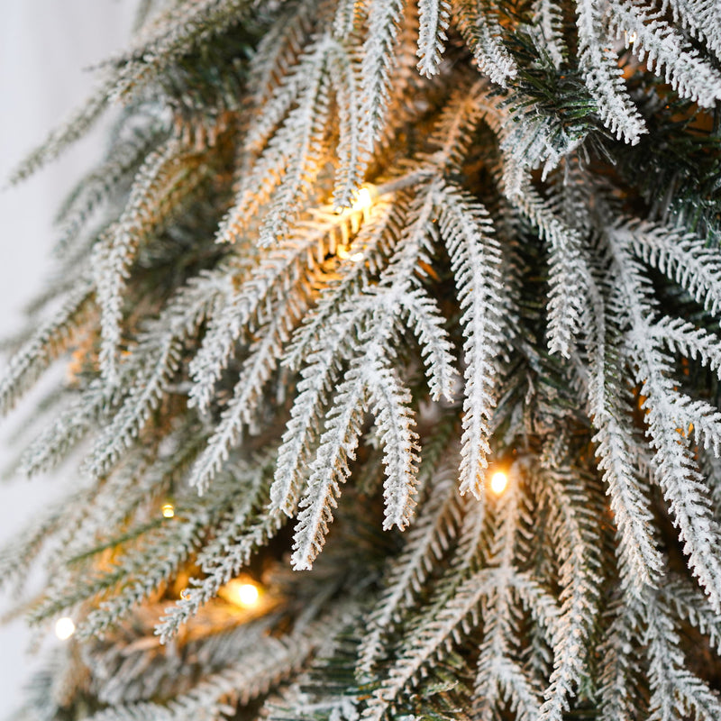 Snowy Cascading Christmas Trees 3 Piece Set With Warm LED Lighting, Flocked Weeping Branches, Multi Level Indoor Decor - Green