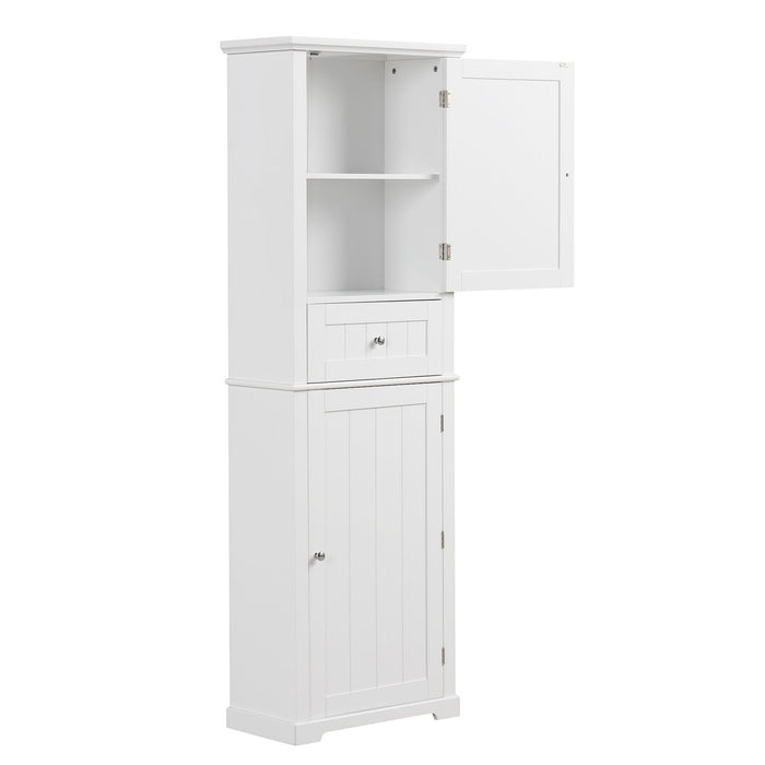 Tall Freestanding Bathroom Storage Cabinet With Drawer And Adjustable Shelf