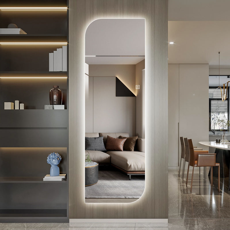 Irregular Shape LED Full Length Wall Mirror With 3 Color Dimmable Lighting - Silver