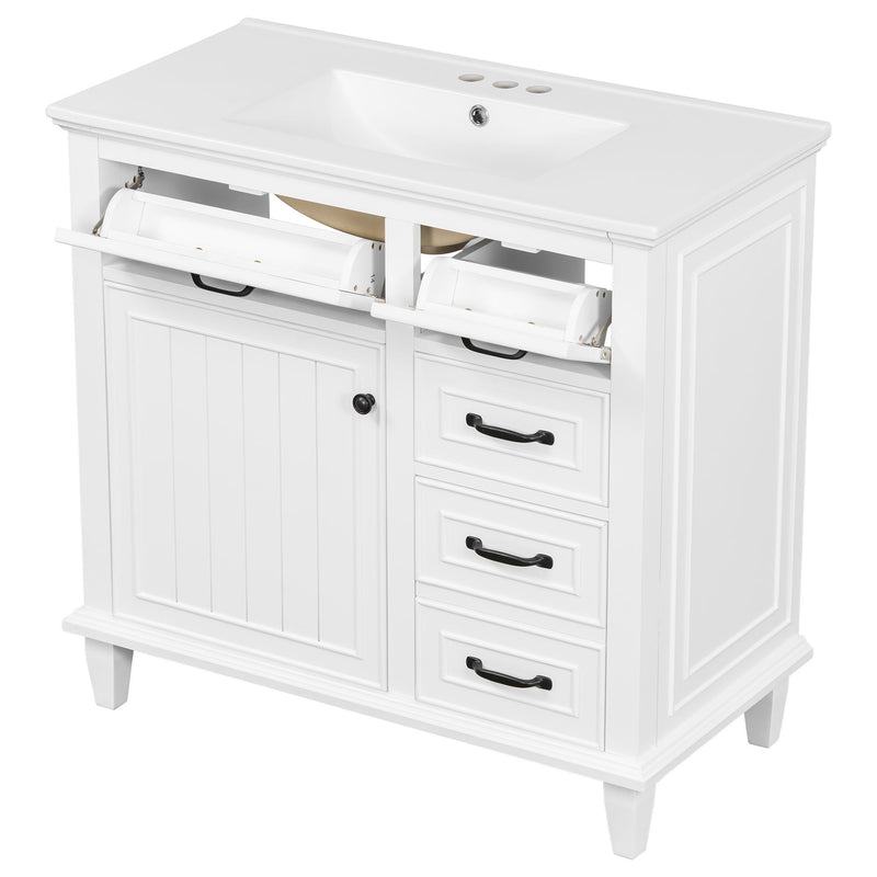 Modern Bathroom Vanity With Sink Top, Flip Drawers, Adjustable Shelf
