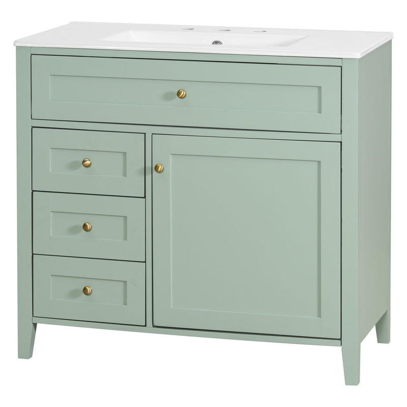Bathroom Vanity With Sink, 3 Drawers & Cabinet With Adjustable Shelves