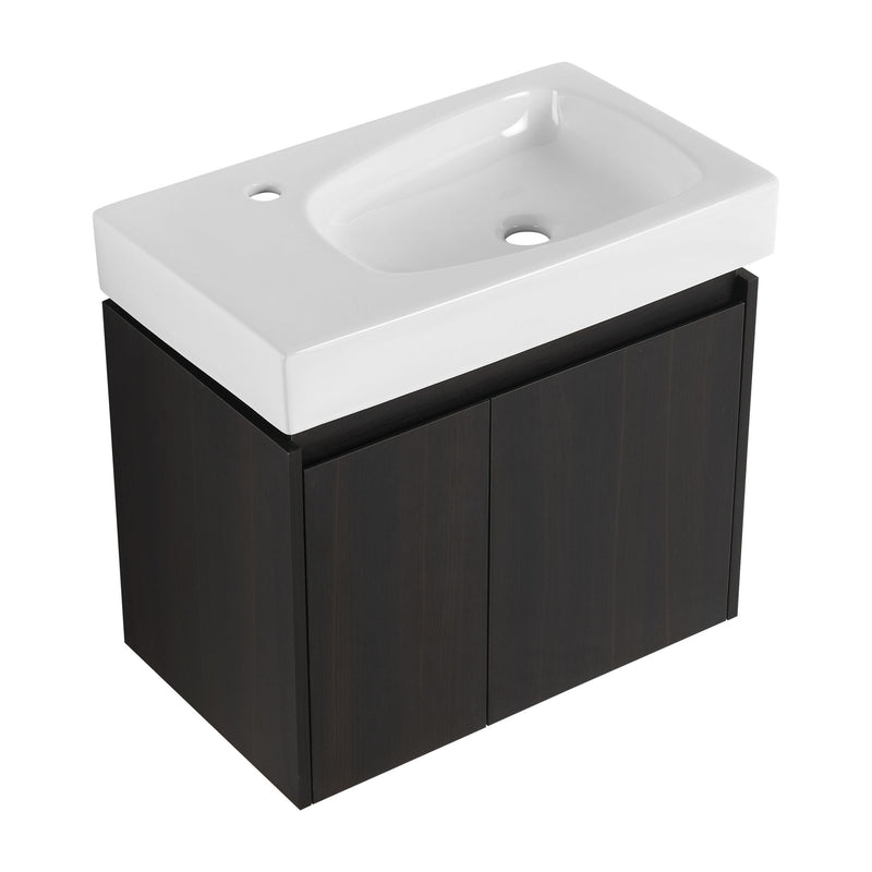 Modern Bathroom Vanity With Ceramic Basin, Wall Mounted Floating Sink Combo, Storage Cabinet