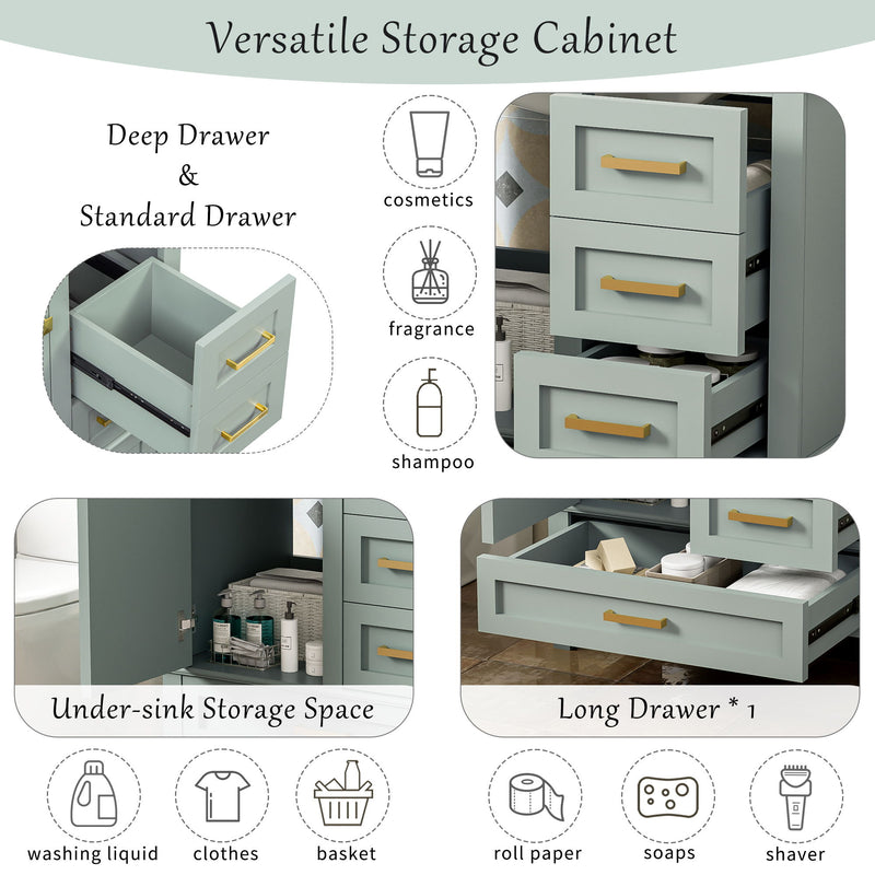 Bathroom Vanity, Modern Bathroom Cabinet With Sink Combo Set, Bathroom Storage Cabinet With A Soft Closing Door And 3 Drawers, Solid Wood Frame