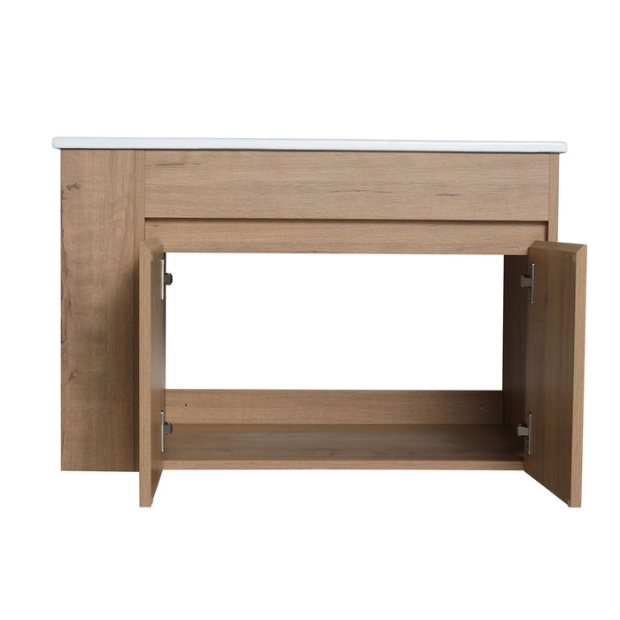 Modern Wall Mounted Bathroom Vanity With Sink And Storage Rack Soft Close Doors - Imitative Oak