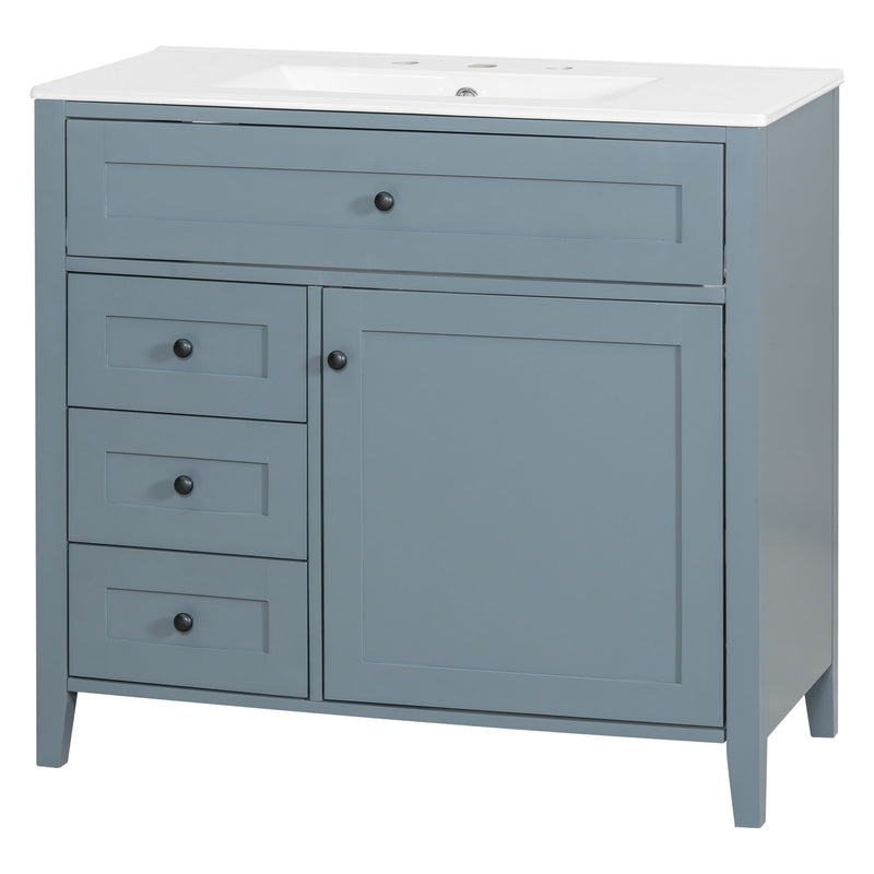 Bathroom Vanity With Sink, 3 Drawers & Cabinet With Adjustable Shelves