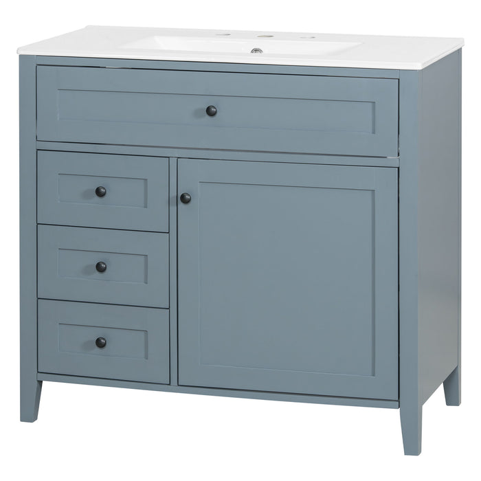 Bathroom Vanity With Sink, 3 Drawers & Cabinet With Adjustable Shelves