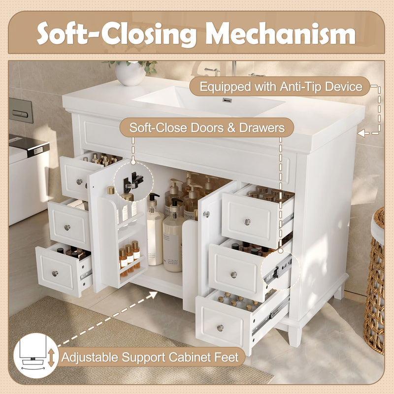 Bathroom Vanity With Sink, 6 Soft Close Drawers & Double Doors - White