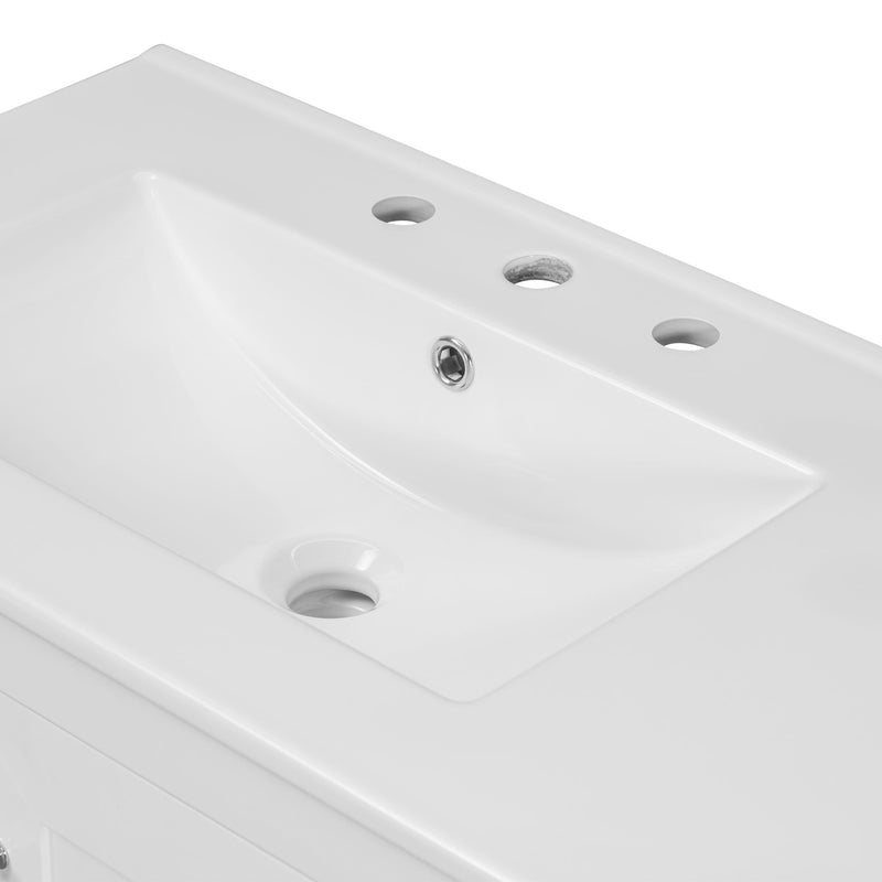 Bathroom Vanity With Ceramic Sink Combo, Abundant Storage Cabinet 2 Soft Close Doors And 5 Drawers