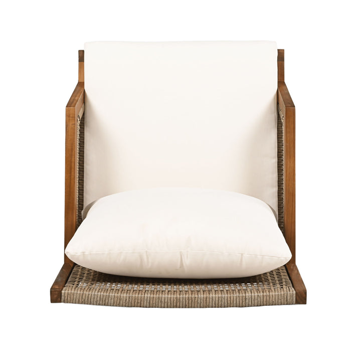 Acacia Wood Patio Furniture Club Chair, Outdoor Wicker Armchair, Deep Seating With Soft Cushions For Porch - Teak / Mix Brown