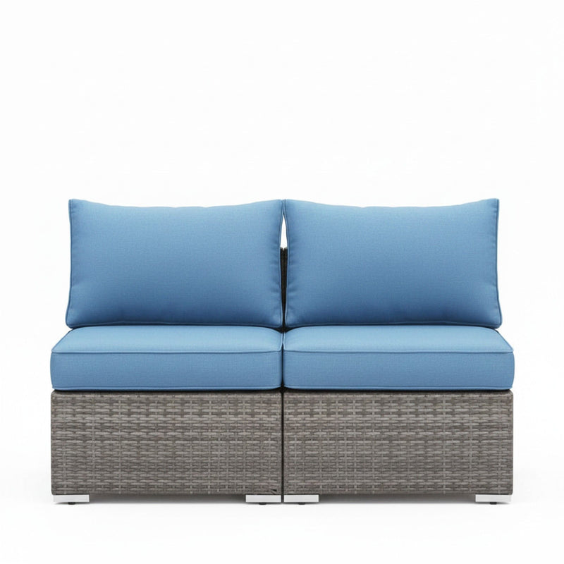 Armless Patio Sofa Set, With UV Resistant Frame And Waterproof Cushions - Blue / Brown