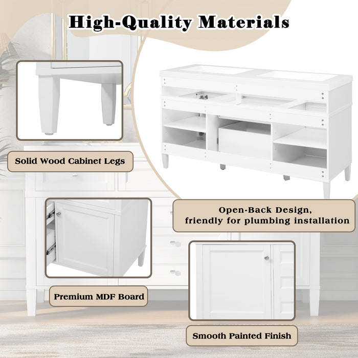 Bathroom Vanity Cabinet Only, 3 Drawers & 2 Doors, Adjustable Shelf, Soft Close Hinges - White