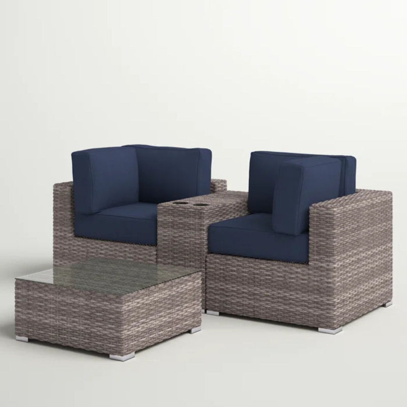 Wicker Seating Group Set With Table And Cushions