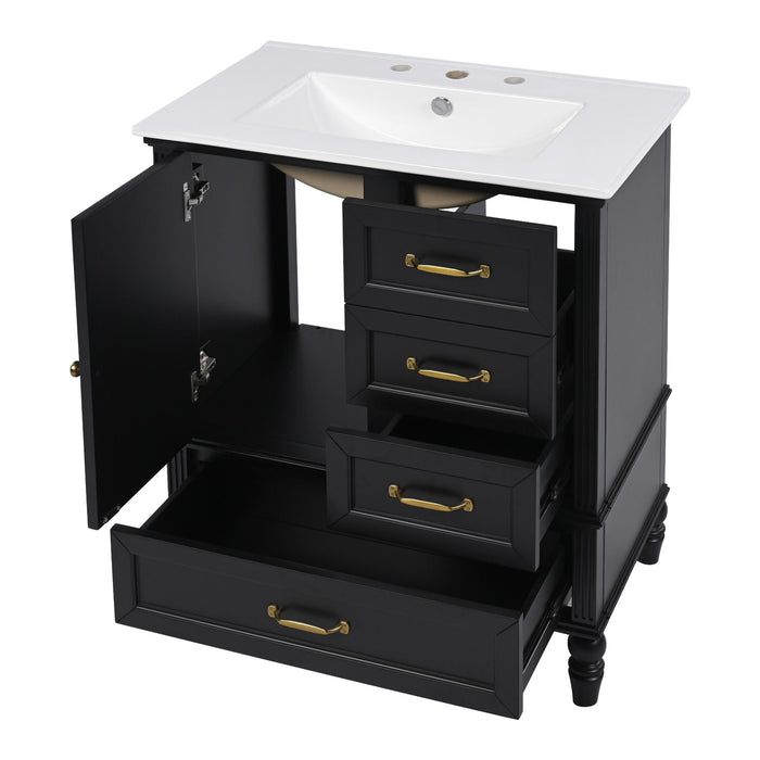 30" Bathroom Vanity With Sink, 3 Drawers, Adjustable Feet