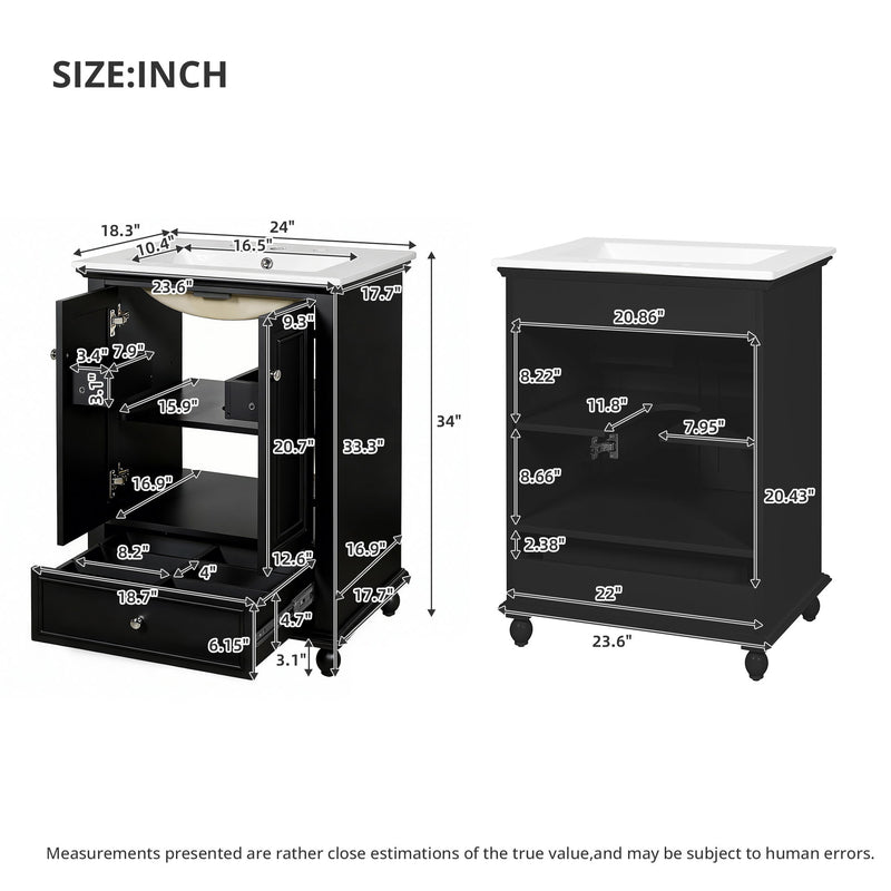 Modern Bathroom Vanity With Sink, Cabinet With Drawer And Dividers, Rectangular Storage Unit