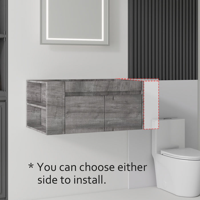 Floating Bathroom Vanity Cabinet, Soft Close Double Drawers, Open Side Storage, Wall Mounted, Cabinet Only