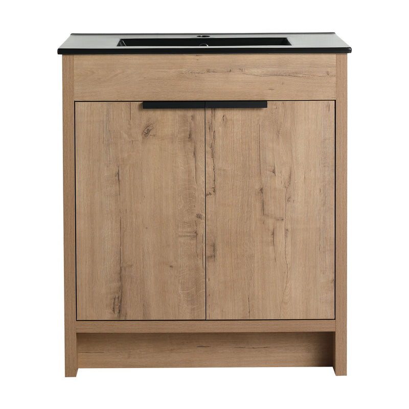30" Freestanding Bathroom Cabinet With Basin & 2 Soft Close Doors - Imitative Oak