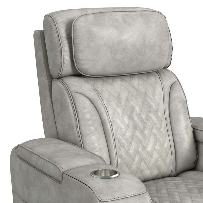 Prime Time - P3 Recliner With 7 Colors Led, Cup Holders And Wireless Charger Controller - Leather Gel Light Gray