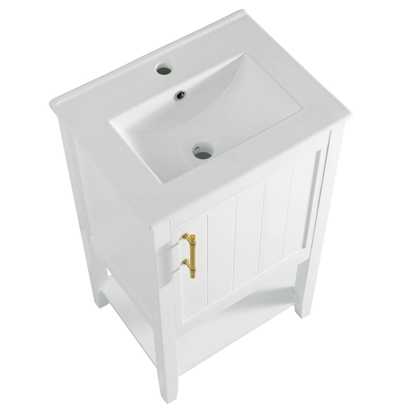 Modern Bathroom Vanity With Sink, Soft-Closing Door And Open Shelf