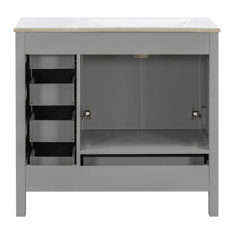 Bathroom Vanity With Ceramic Sink Combo, Abundant Storage Cabinet 2 Soft Close Doors And 5 Drawers