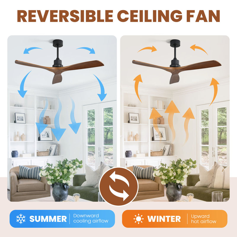 52" Smart DC Ceiling Fan With 3 Blades Reversible Silent Motor