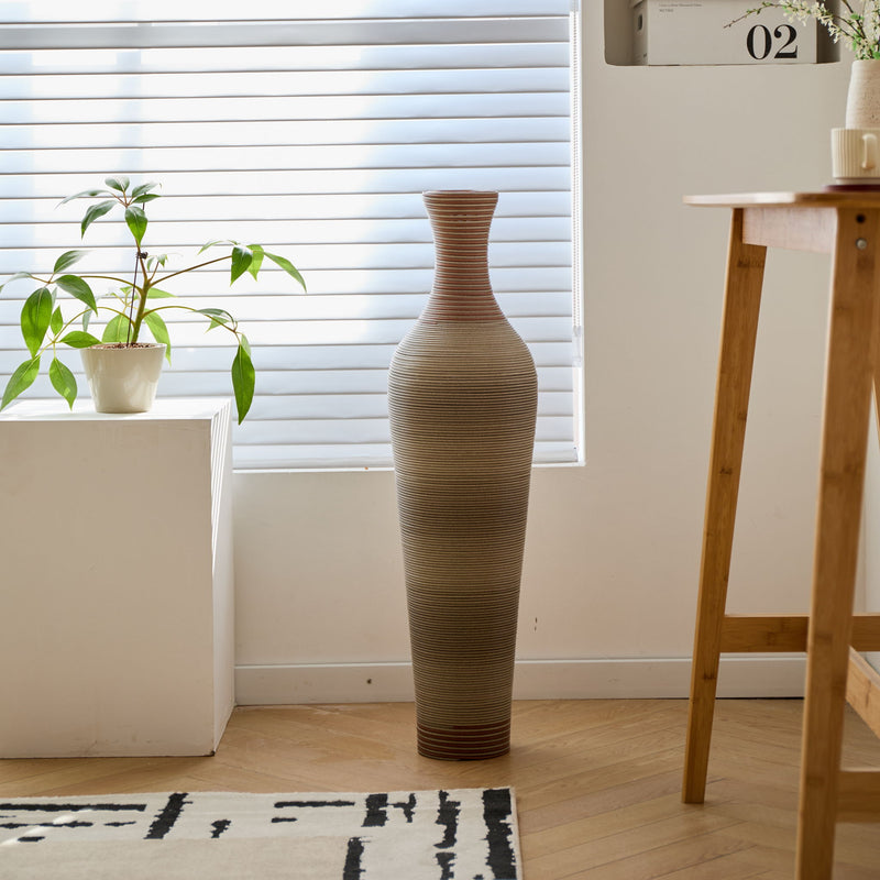 Tall Vase - Brown Decorative Floor Vase, Classic Neat Floor Vase Tall Freestanding Flower Holder, Artificial Rattan Vase, Floor Vase, Flower Holder For Home Decor - Gray