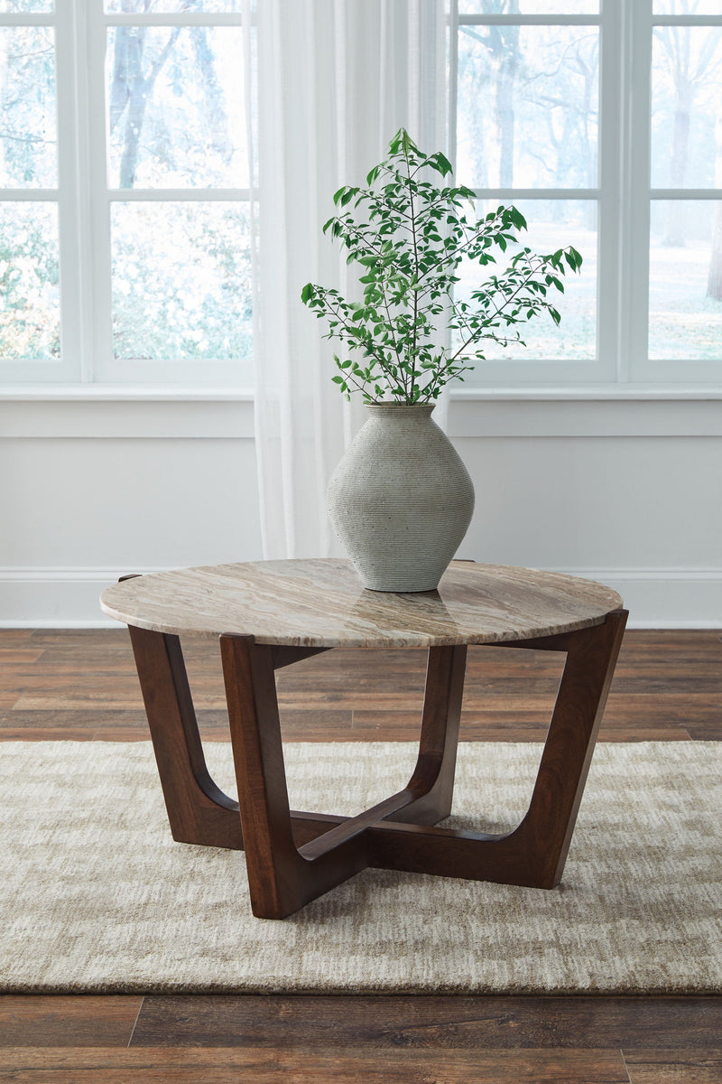 Tanidore - Round Cocktail Table - Warm Brown