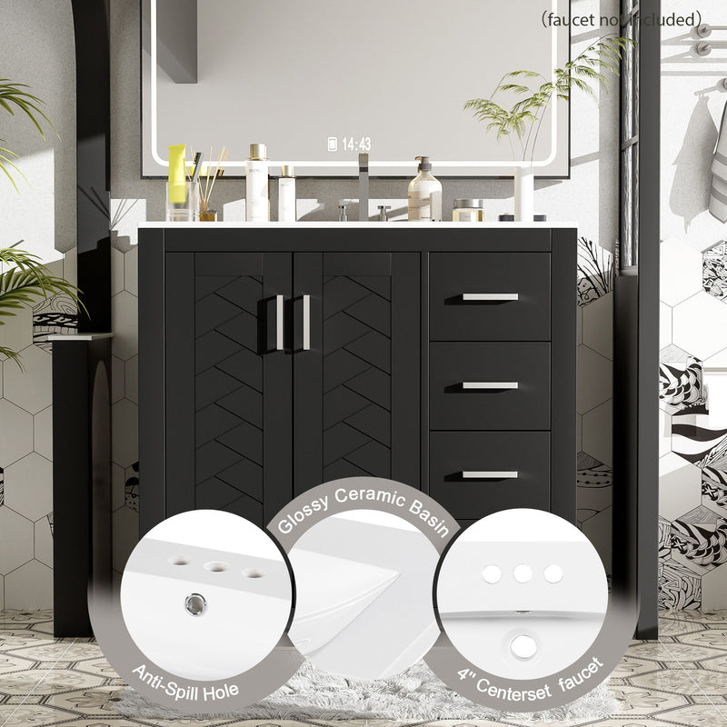 Bathroom Vanity With Sink Combo, Storage Cabinet, Freestanding Set With 3 Drawers & Soft Closing Doors