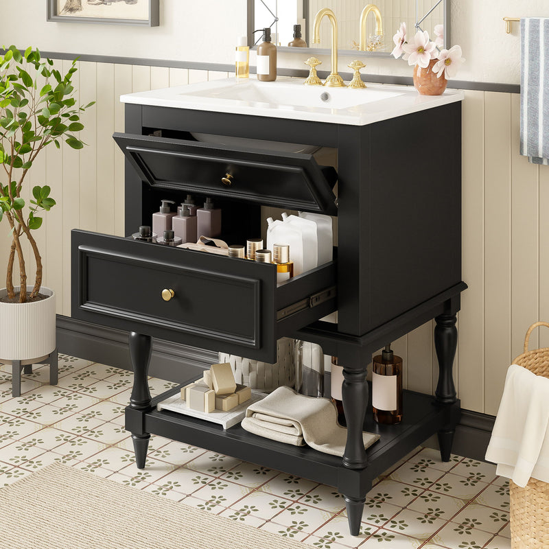 Bathroom Vanity With Sink, 2 Drawers Storage Cabinet, Open Shelf