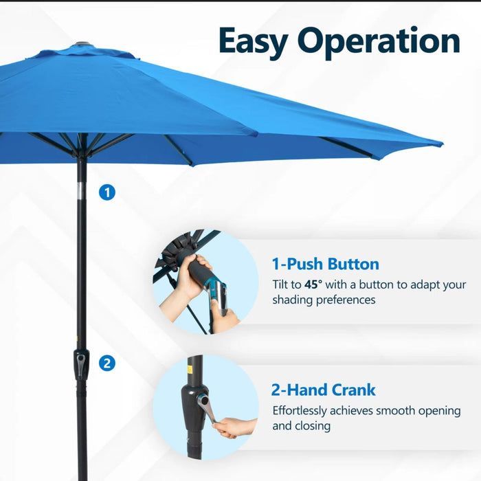 Patio Umbrella With Crank Lift And Tilt, UV-Resistant Canopy