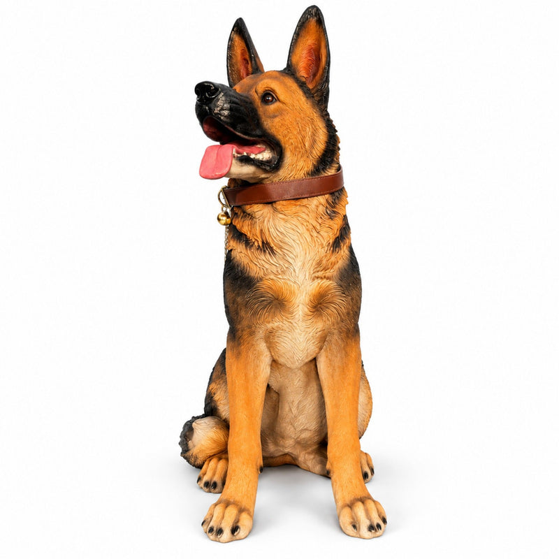 German Shepherd Dog Statue, Sitting Guard Sculpture - Black Brown